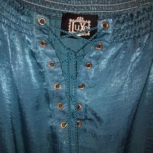 Silk blue off the shoulder blouse